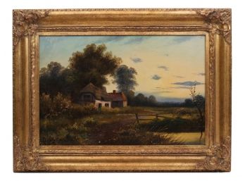 F. Challa (British, 19th/20th Century) 'The Thatched Cottage' Oil On Canvas Painting