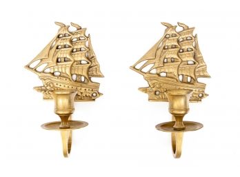 Two Victorian Style Nautical Brass Wall Sconces