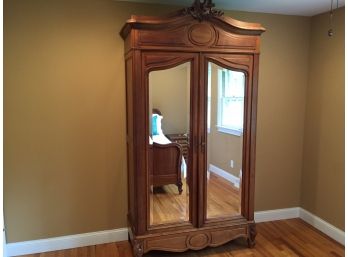 Carved Hardwood Wardrobe Cabinet With Matching Bed Frame, Headboard And Footboard. (See Additional Photos In Description)