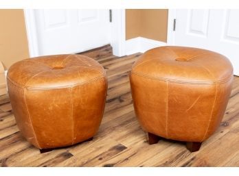 Pair Of Lee Industries Leather Ottomans