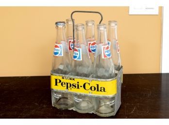 Vintage Yellow-Label 'DRINK PEPSI-COLA' Metal Six Pack Bottle Carrier