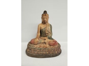 Vintage Painted Buddha Statue With Gold Accents