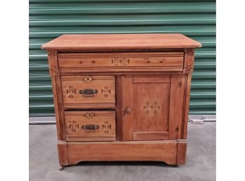 Beautiful Antique Wood Cabinet - Missing Hardware On Top Shelf
