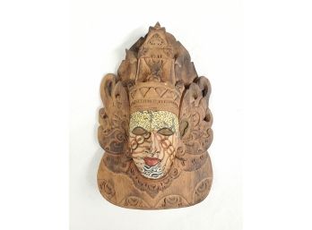 Asian Painted Wood Carved Mask / Wall Decor