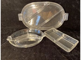 Three Glass Partitioned Serving Pieces
