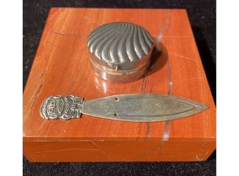 Sterling Silver Shell Box And 900 Silver Tie Tack