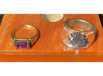 Amethyst/Tourmaline 14 Karat Gold Ring And A Swarovski Crystal Ring
