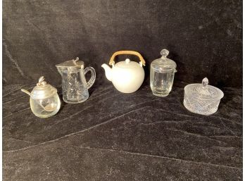 Glass Breakfast Table Service Set Plus A Small Ceramic Teapot