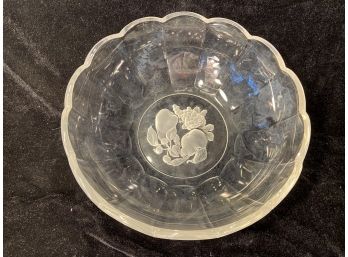 Val St. Lambert Scalloped Edge Bowl With Impressed Fruit Pattern At Underside Of Base