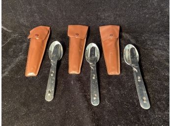 Three Sets Of Camp Nesting Knife/Fork/Spoon In Plastic Sheaths