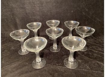 Eight MCM Fine Crystal Hollow Stem Champagne/Martini Stems