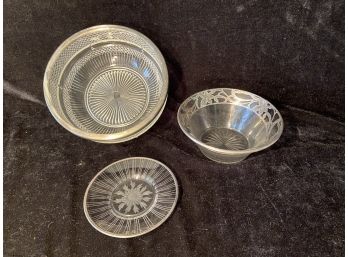 Metal Rim Glass Bowls And Plate