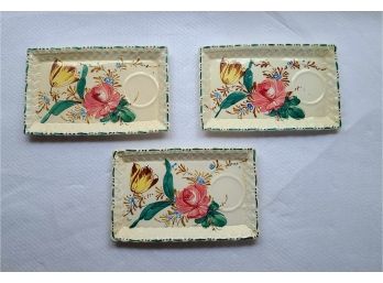 3 Vintage Majolica Rose Nove Snack Plates From Italy