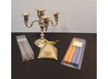 Candelabra, 6 Taper Candles And A Pyramid Candle