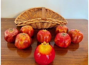 Vintage Basket W Rubber Pomegranates, EUC