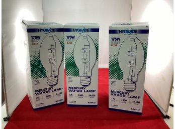 Lot Of 3 Brand New Satco Hygrade 175w Mercury Vapor Lamps 7800 Lumens 24,000 Hours Very Expensive Bulbs