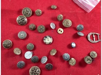 Small Bag Of Vintage Buttons Some Military, Boy Scout, Fancy Mixed Good Overall Condition