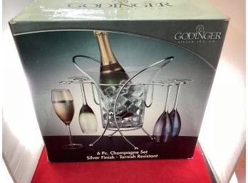 Brand New In The Box Godinger Silver Art Co. 6 Pc. Champagne Set Silver Finish Tarnish Resistant