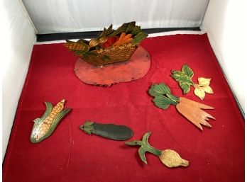 Vintage Tin Hand Painted Vegetable Wind Chime With Hand Painted Basket On A Tomato Needs To Be Restrung