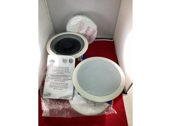 New Never Installed 2 Leviton SGC65 In-ceiling Flush Mount Stereo Speakers With Grills And Instructions No Box