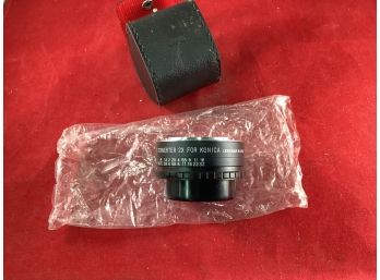Like New Camera Lens Weimar Auto Tele Converter 2x For Konica Camera In Leather Case