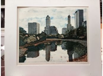 Katherine E. Gallagher K.E. Swan Lake Central Park Aquatint Etching Signed And Numbered 21/100 Needs Frame