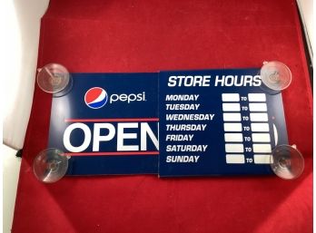 New Pepsi Open / Closed Store Hours Sign Suction Cups To Window