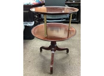 Beautiful Antique Solid Mahogany 2 Tier Lazy Susan 3 Leg Stand Brass Tier Supports Tables Turn Good Condition