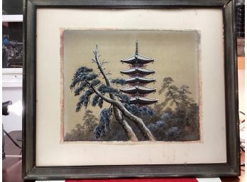 Beautiful Vintage Hand Painted Silk Painting AR49 Painted In Japan Frame Is No Good Needs To Be Reframed