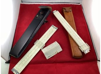 2 Vintage Pickett And Keuffel & Esser Slide Rules In The Original Leather Cases From Milford Blueprint Co