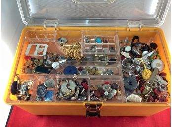 Vintage Sewing Box Filled With Vintage Buttons Hole In Box Lid See Pictures