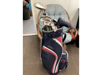 Womans Cleveland Golf Bloom Cart Bag And Bloom Putter With Wilson Prostaff Oversized Club Set 1,3,5, Wood 4-9