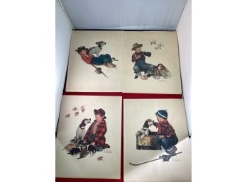 4 Vintage Norman Rockwell Prints Of A Boy And His Dog  Paper Has Yellowed A Little But In Good Condition