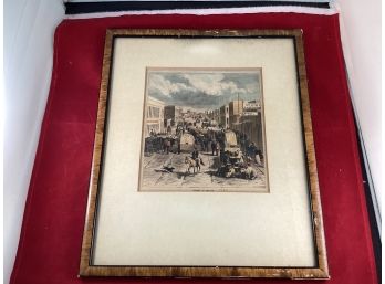 1880 Street In Denver Gauchard Etching Professionally Framed, Frame Has Minor Chipping Etching Is Beautiful