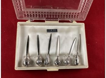 Vintage Set Of 6 Sterling Silver Rhodium Plated Olive Picks In Original Box Good Overall Condition