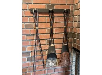 Rare Mid Century Dansk Wall Mount Iron And Brass Fireplace Tools Designed By Jens Quistgaard