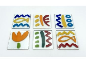 Lot Of Six Signed Modern Art Glass Tapas Glass Coasters By Luesman Vega