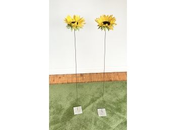 Pair Of Vintage Floor Standing Sunflower Sculptures