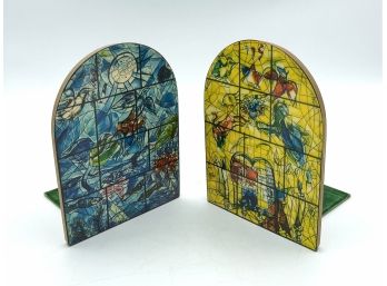 Pair Of Vintage Marc Chagall Bookends - From Stained Glass Series