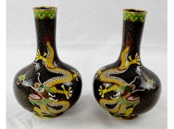 Pair Cloisonne Dragon Vases