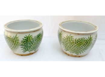 Pair Porcelain Planters, Oak Leaf Run By Siddhia-Hutchinson