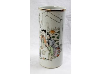 Vintage Oriental  Porcelain Cylindrical Vase