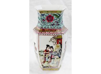 Pretty Decorative Hexagonal Porcelain Oriental Vase