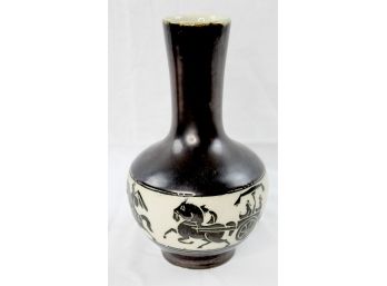 Oriental Black & White Glazed Vase