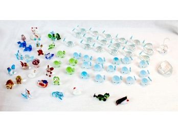 Large Group Of Tiny Colored Glass Fish & Animals