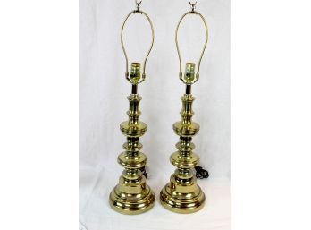 Pair Heavy Brass Table Lamps