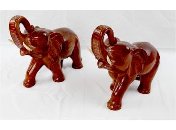 Pair Carved Wood Standing Elephants