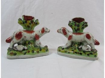 Pair Vintage Staffordshire Dog Vases