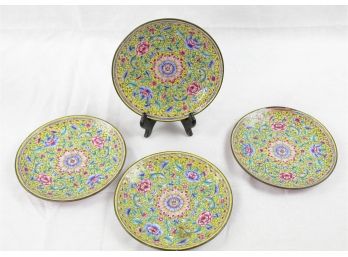 Four Antique Canton Enameled Plates