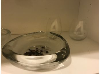 Large Mid Century Ashtray And Two Stemless Wine Goblets